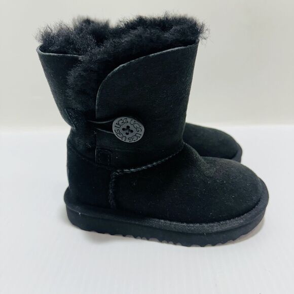 UGG Bailey Button II Toddler Size US 7 Snow Boots Black Suede Wool Lined - Picture 7 of 14